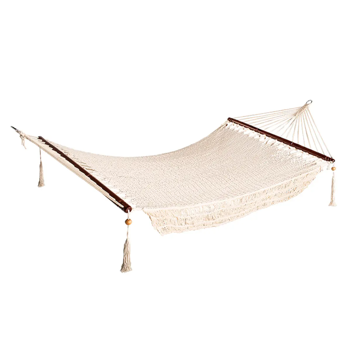 Bliss Hammocks Bh-407W Fringed Island Rope Hammock W/ Spreader Bars & Hanging Hardware | 48-In. Wide | 300 Lb. Capacity 1