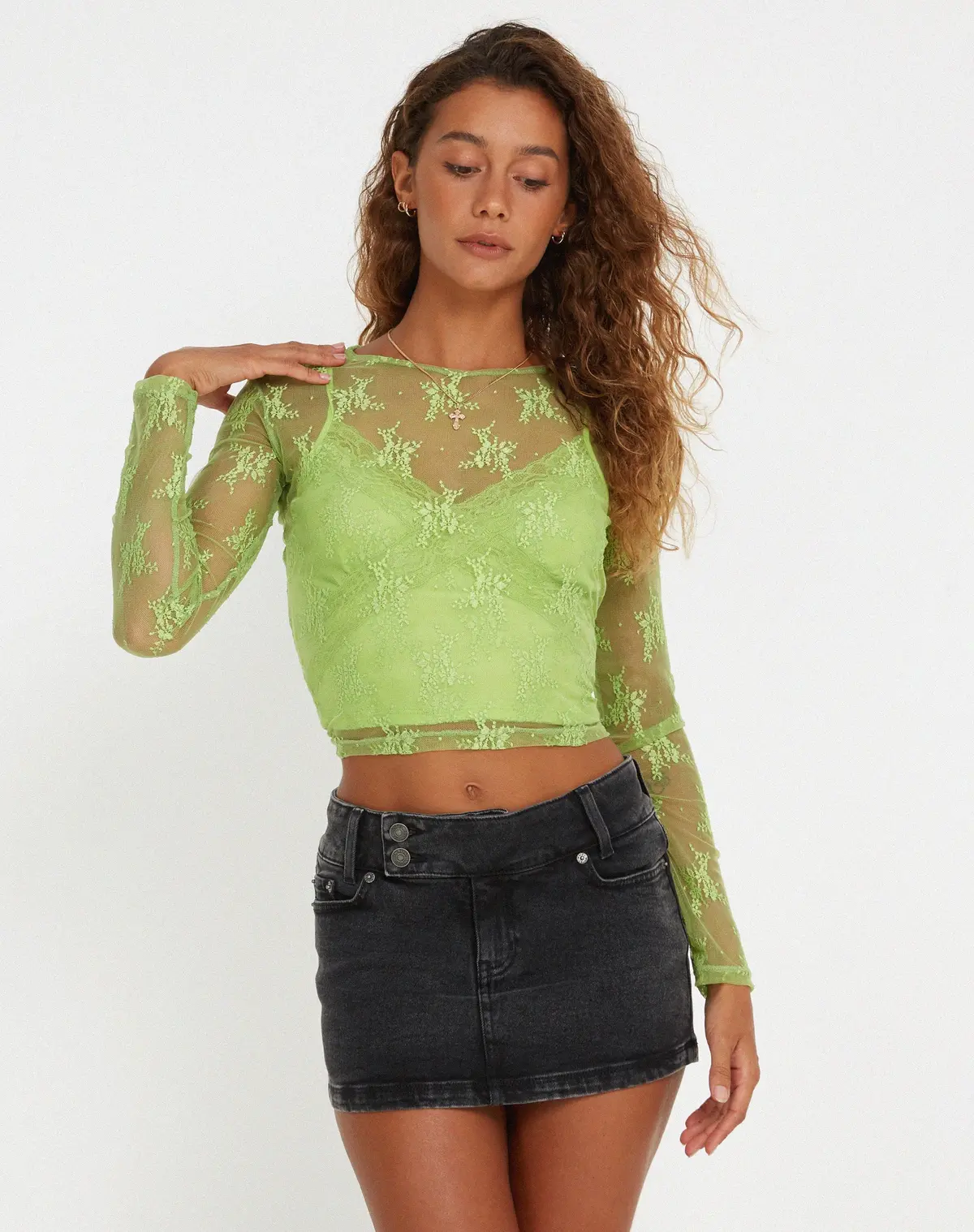 Bonca Long Sleeve Top In Lace Lime 1
