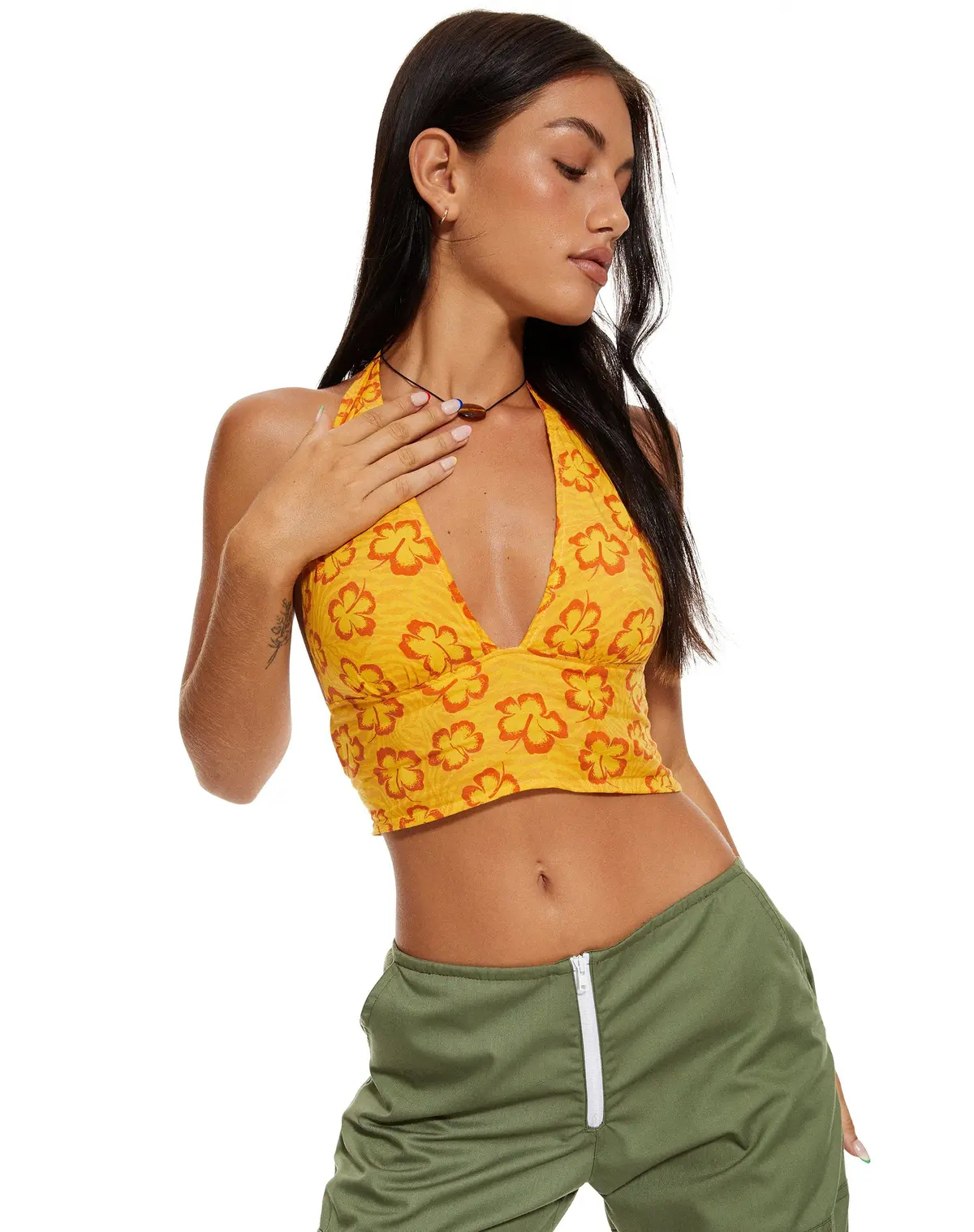 Motel X Barbara Nanda Crop Top In Hibiscus Zebra Orange 3