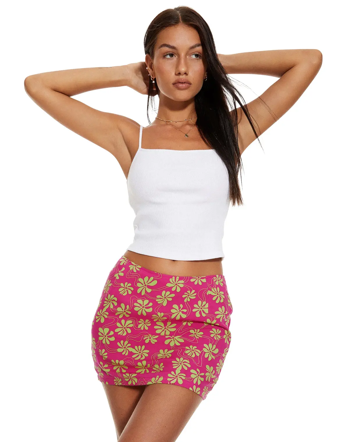 Motel X Barbara Ima Mini Skirt In 90'S Beachy Floral Hot Pink 1
