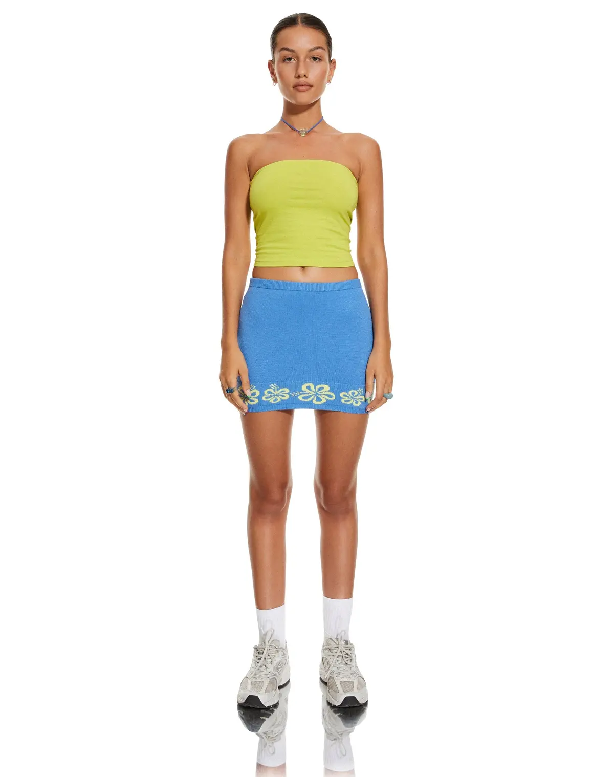 Motel X Barbara Danina Mini Skirt In Blue Hibiscus 1