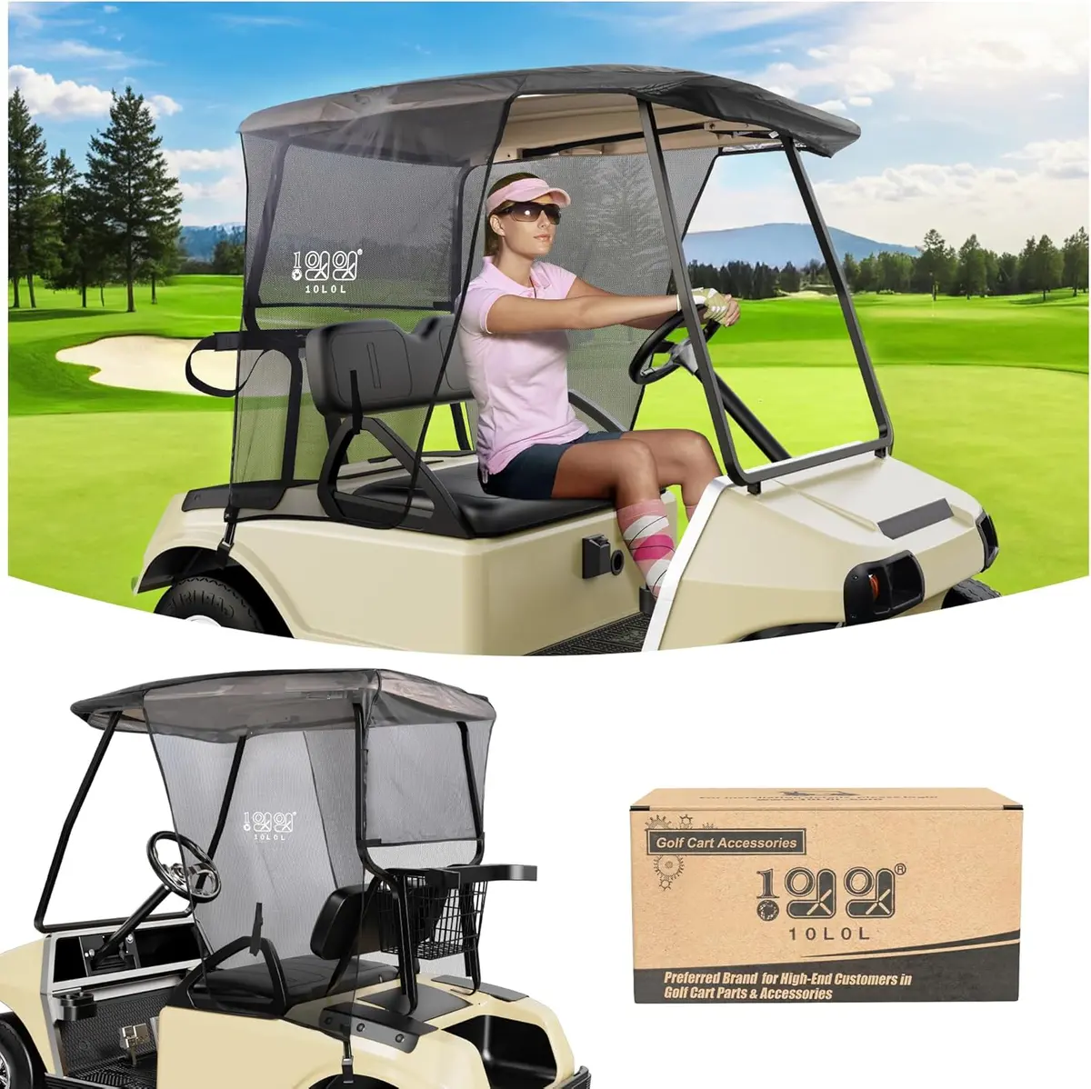 Golf Cart Sun Shade For Ezgo Txt Rxv & Club Car Precedent Ds, Uv Heat Resistant Sunshade Curtain - 10L0l 1