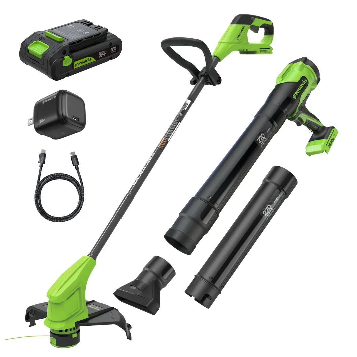 24V 12" Brushless & 270 Cfm Blower, 2.0Ah Battery With 30W Type-C Charger And 3-Ft Cables Included 1