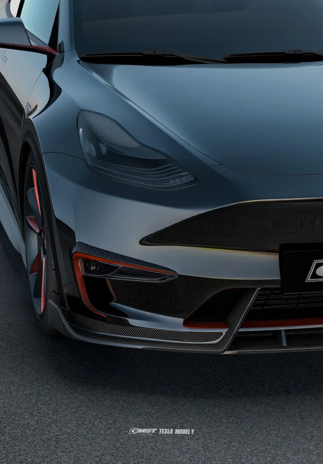 Cmst Carbon Fiber Front Lip Ver.4 For Tesla Model Y 3