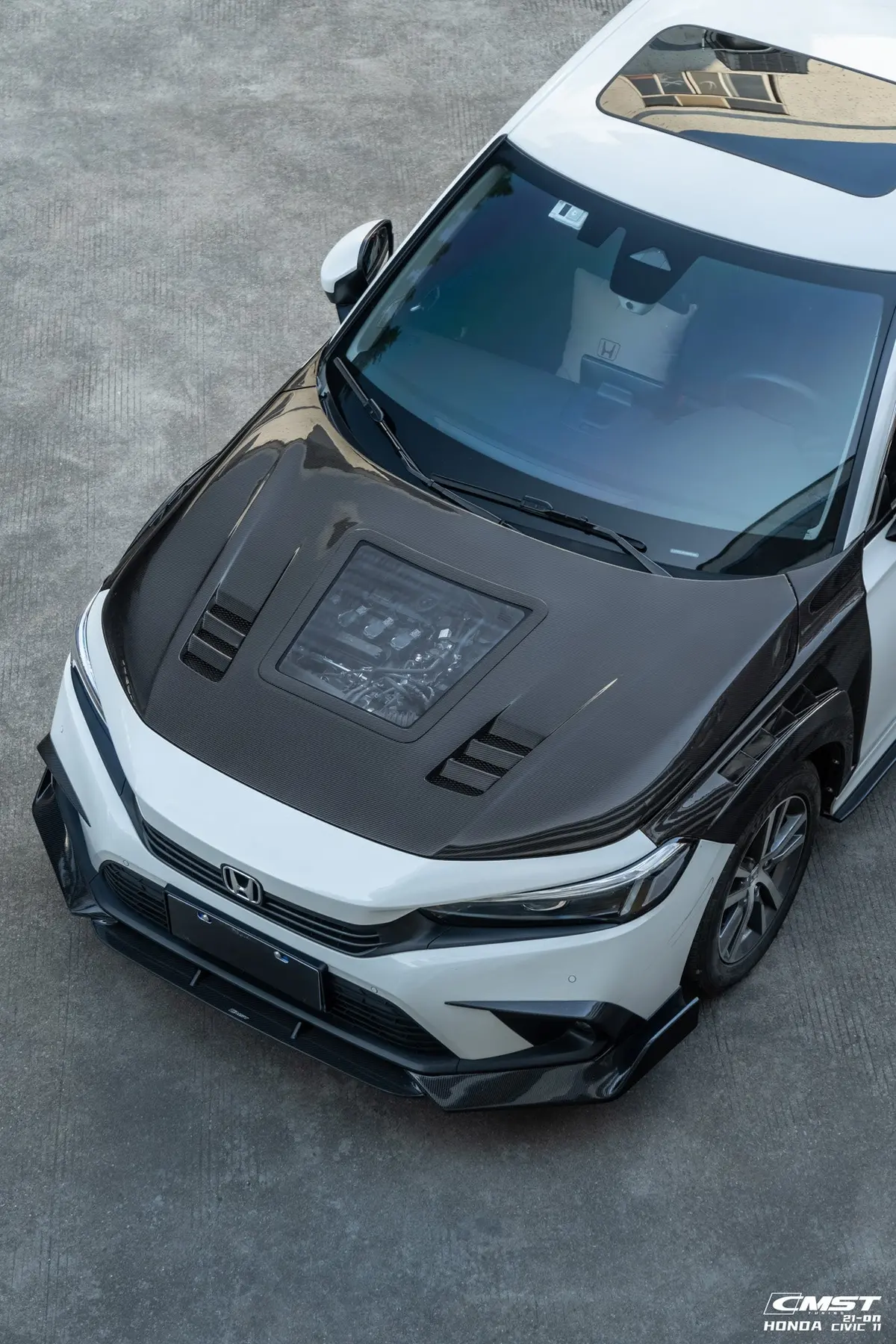 Cmst Carbon Fiber Glass Transparent Clearview Hood Bonnet For Honda Civic 11Th Gen Sedan 1