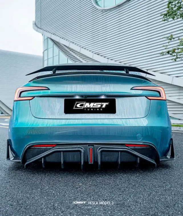 Cmst Carbon Fiber V2 Rear Diffuser & Canards For Tesla Model 3 Highland 1