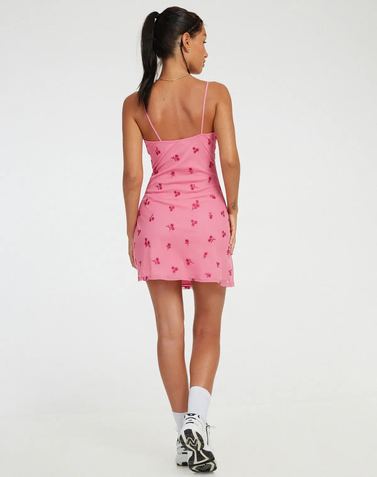 Coline Mini Dress In Pink Ditsy Daisy Embro 4