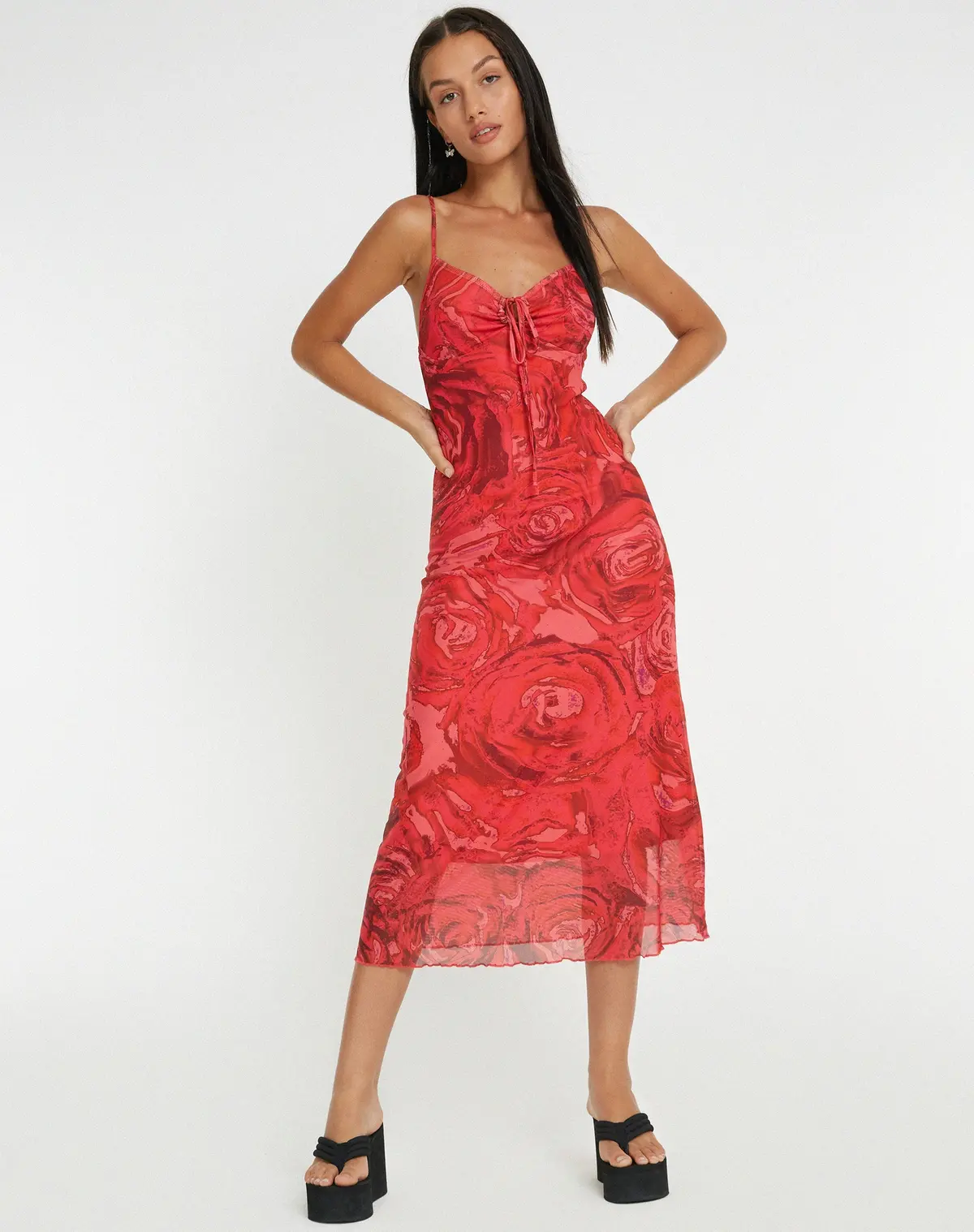 Coya Midi Dress In Rose Petal Red 4