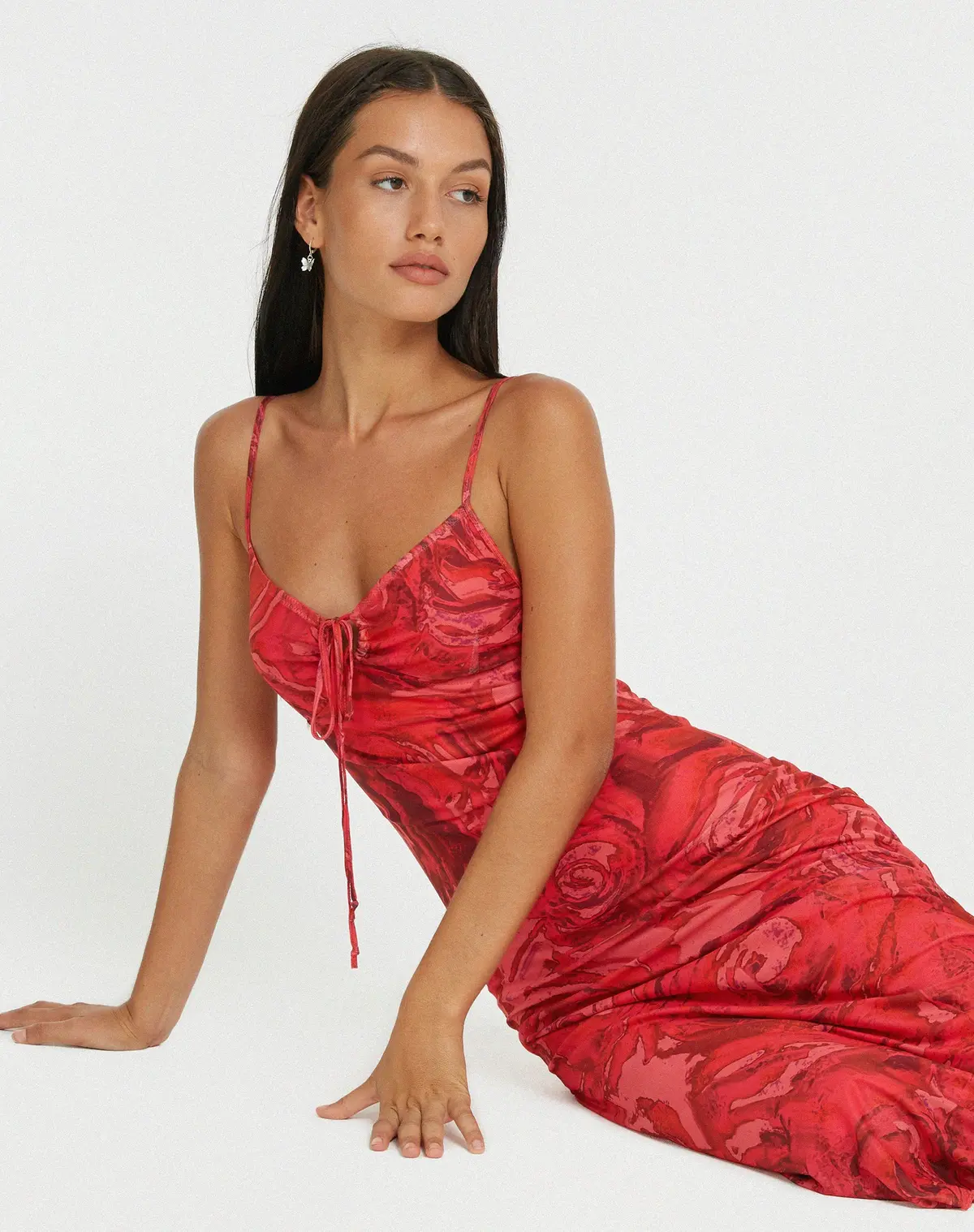 Coya Midi Dress In Rose Petal Red 3