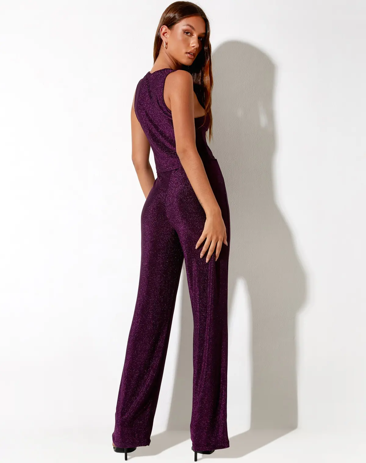 Dara Crop Top In Slinky Glitter Dark Purple 5