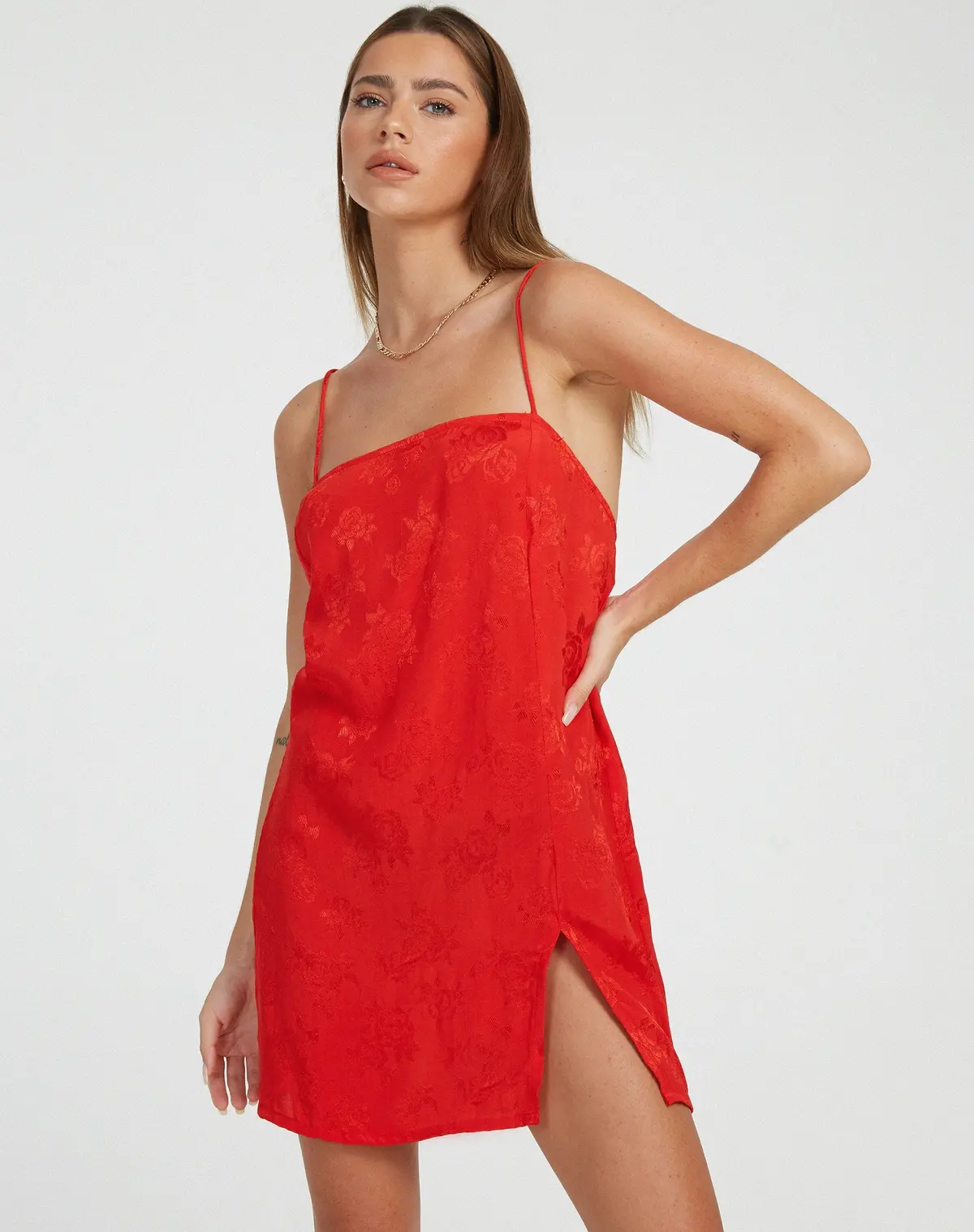 Datista Slip Dress In Satin Rose Scarlet 1
