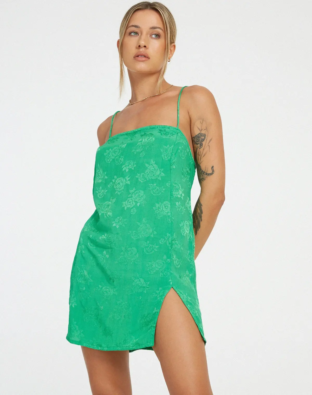 Datista Mini Dress In Satin Rose Jade Green 1