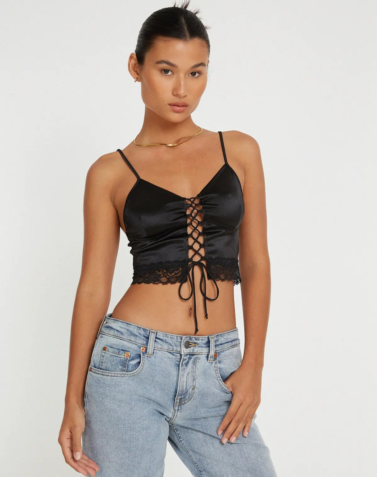Datuk Crop Top In Satin Black 1