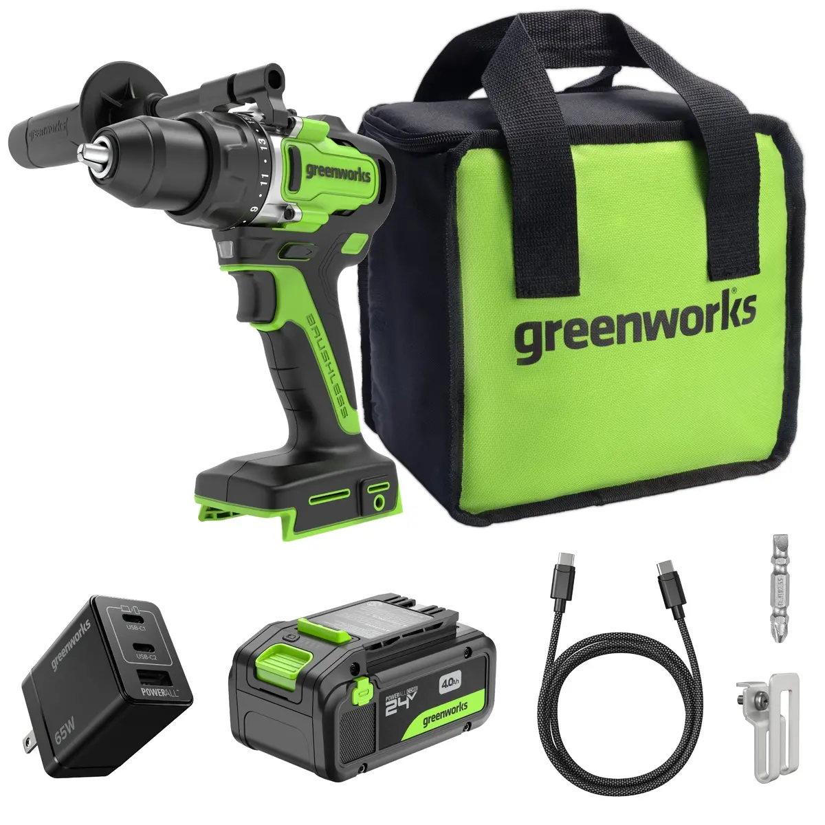 24V Cordless 1/2" 800 In/Lbs Drill/Driver – 4.0Ah Usb-C Battery & 65W Usb-C Fast Charger Included 1