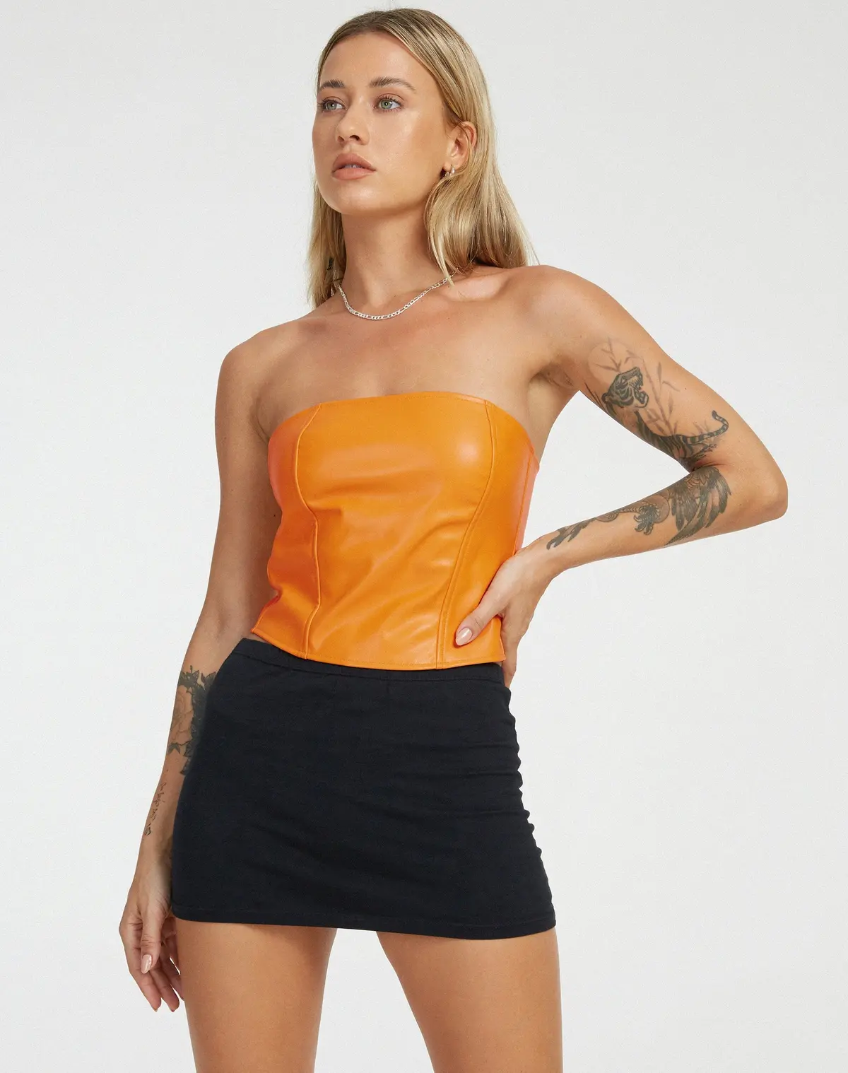 Dena Corset Top In Pu Neon Orange 3