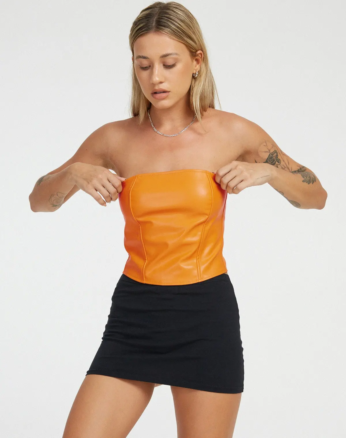 Dena Corset Top In Pu Neon Orange 5