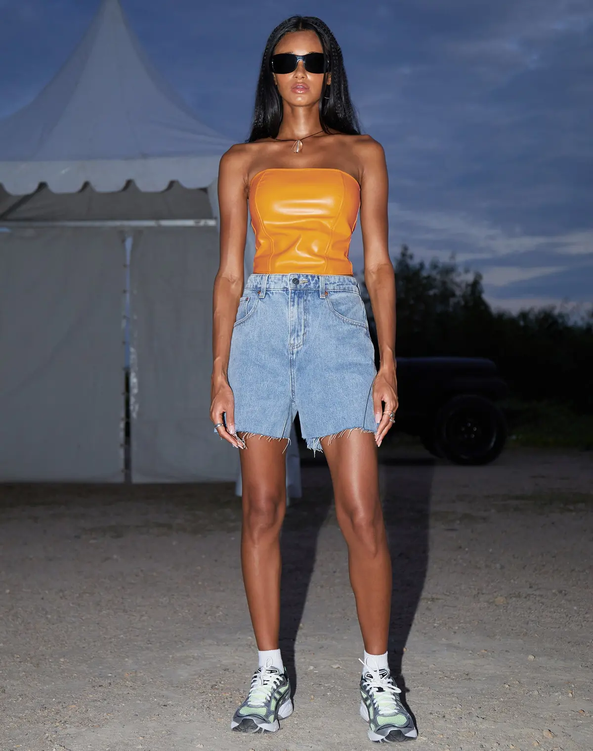 Dena Corset Top In Pu Neon Orange 2