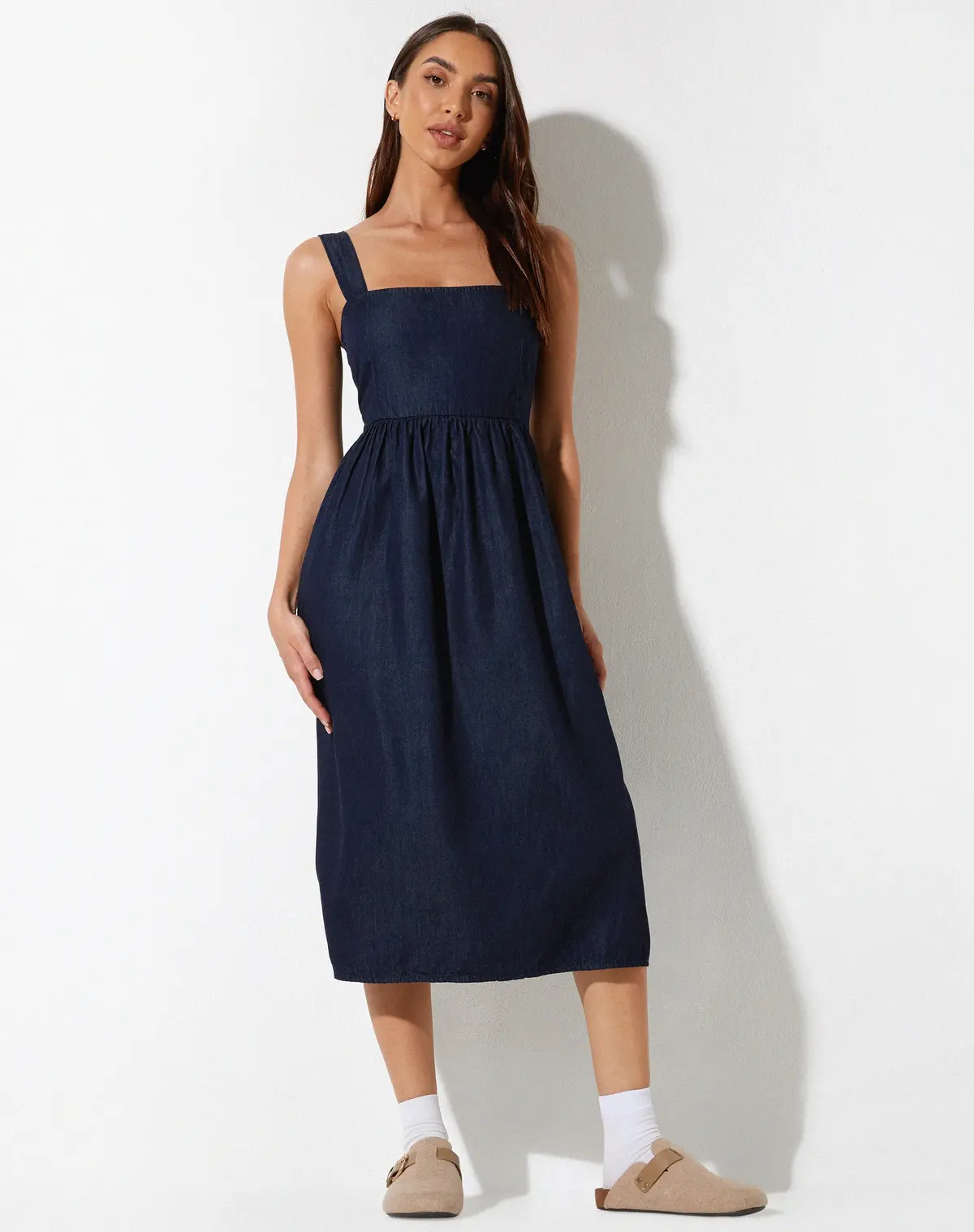 Doraya Midi Dress In Denim Blue Chambray 1