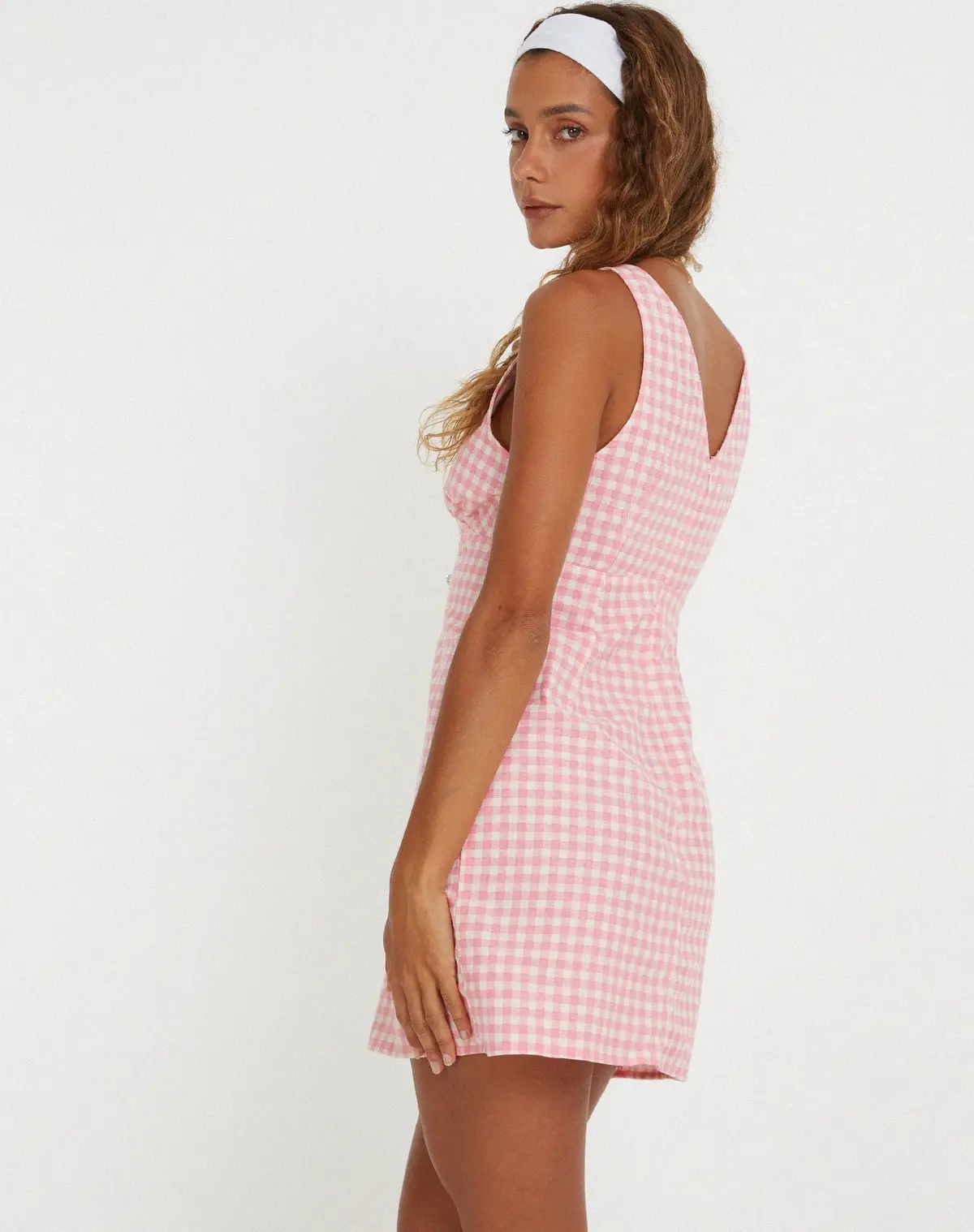 Eluned Mini Dress In Gingham Pink 2
