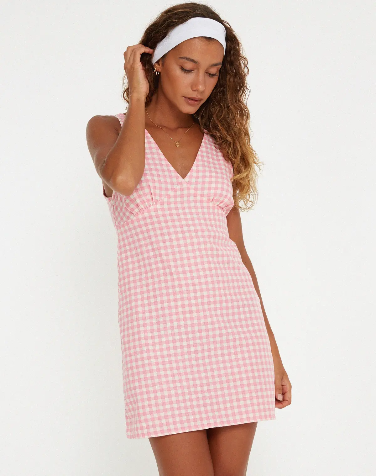 Eluned Mini Dress In Gingham Pink 1