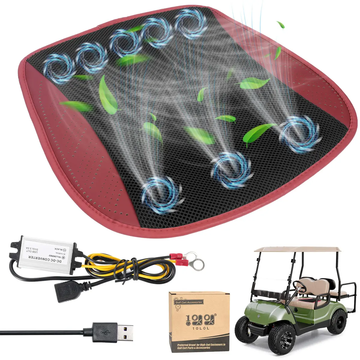 Universal Golf Cart Seat Cover Ventilated Breathable Seat Cushion 3 Wind Speeds - 10L0l 1
