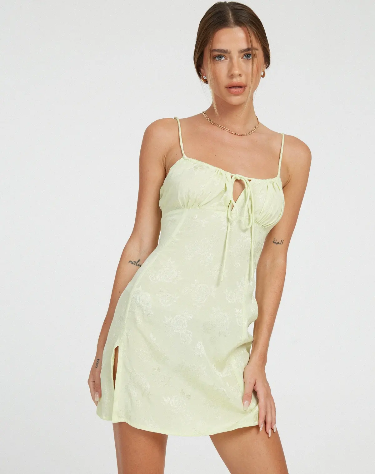 Famala Slip Dress In Satin Rose Pistachio 1