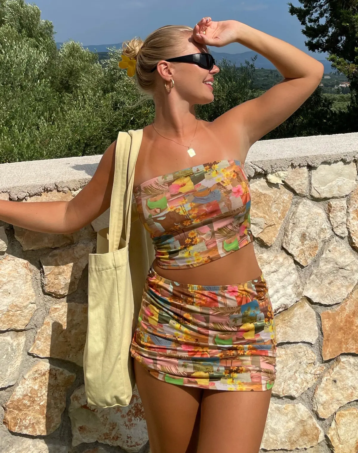 Motel X Barbara Guida Mini Skirt In 90S Tropical Collage 1