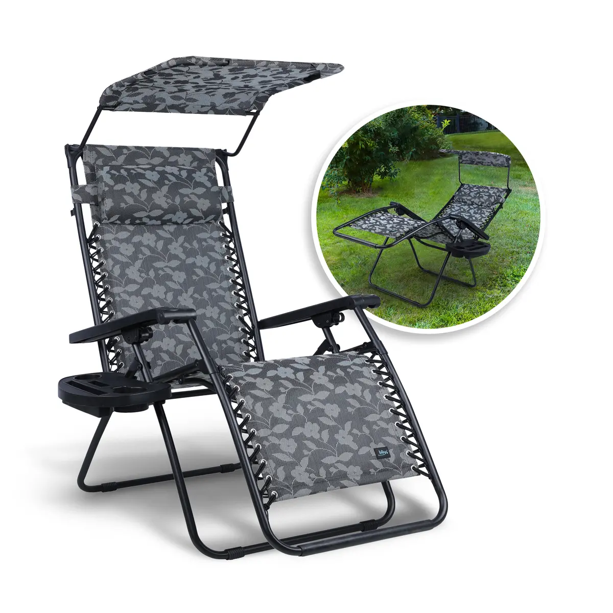 Bliss Hammocks Gfc-456Xwpf Gravity Free Chair W/ Canopy, Drink Tray, & Pillow | 33-In. Wide Xxl | Weather & Rust Resistant | 360 Lb. Capacity 1