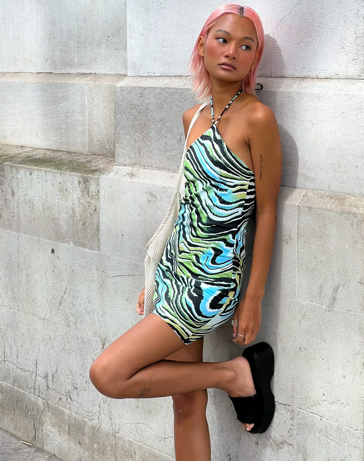 Giori Mini Dress In Warped Zebra Blue 3