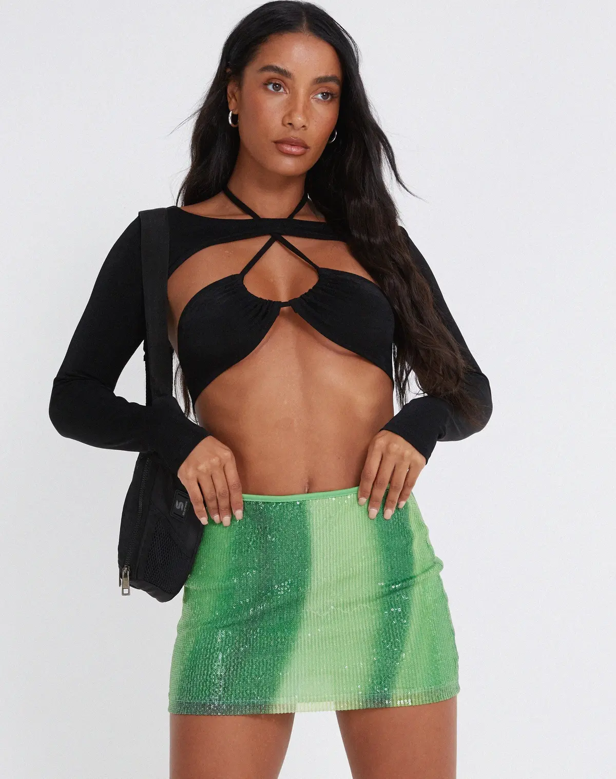 Guida Mini Skirt In Sequin Solarized Green 1