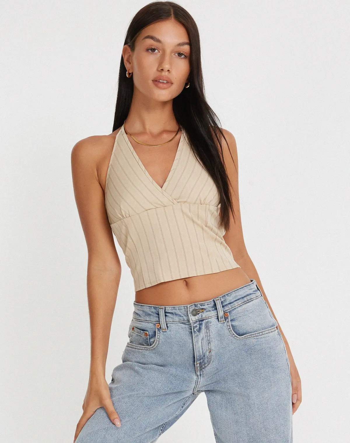 Hajra Halter Top In Cream Stripe 1