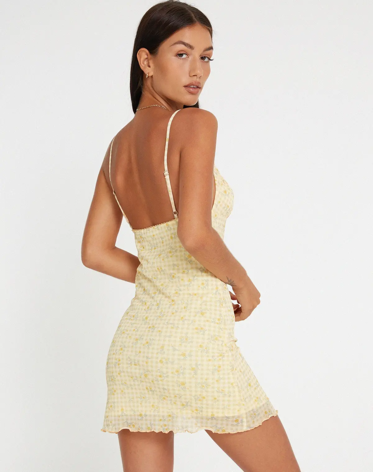 Hakira Mini Dress In Gingham Floral Yellow 2