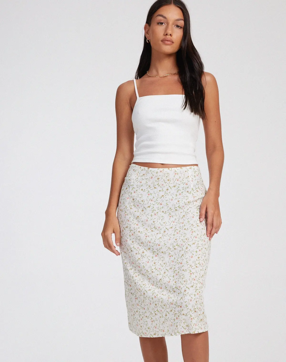 Harriet Midi Skirt In Pretty Petal Ivory 1