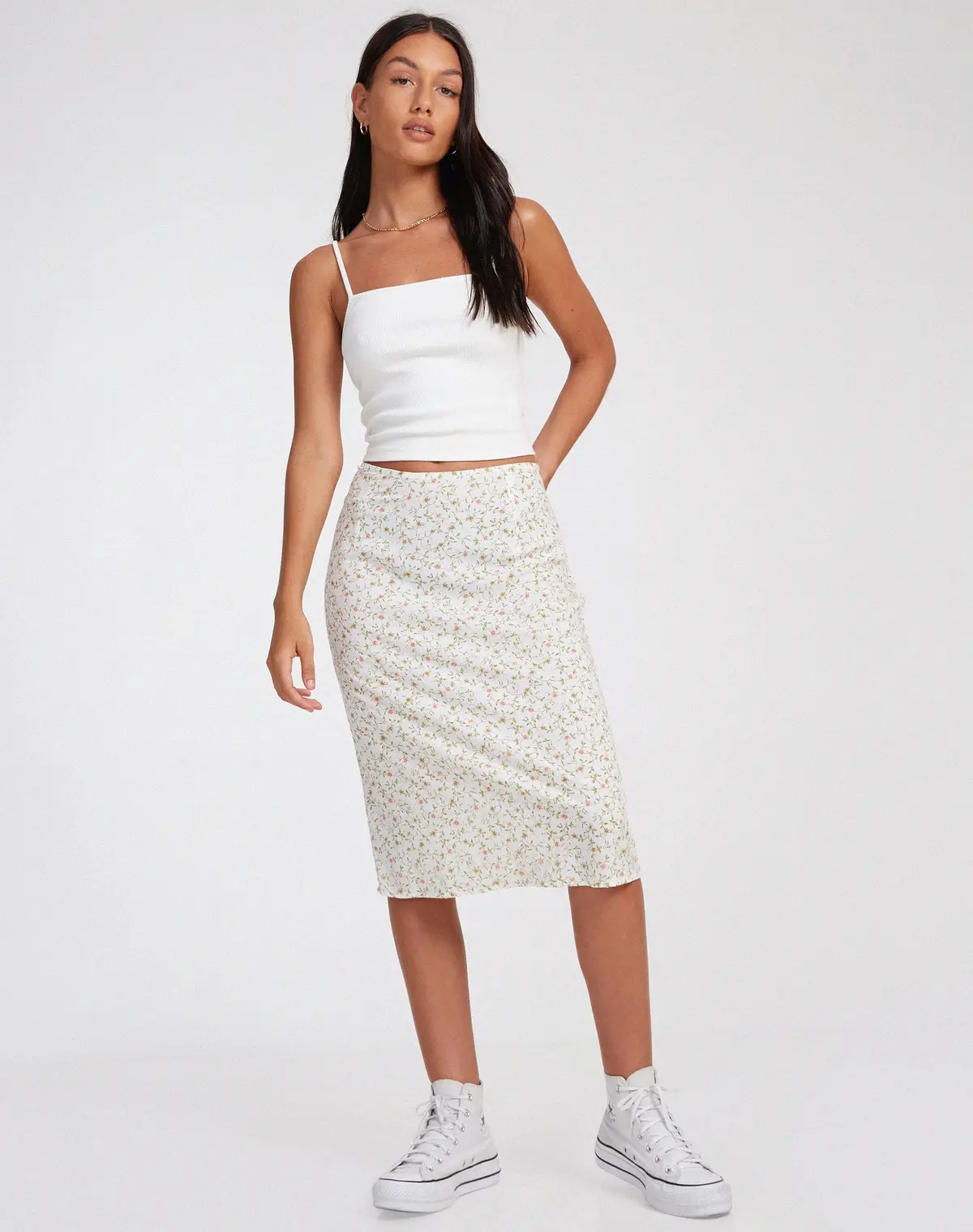 Harriet Midi Skirt In Pretty Petal Ivory 4