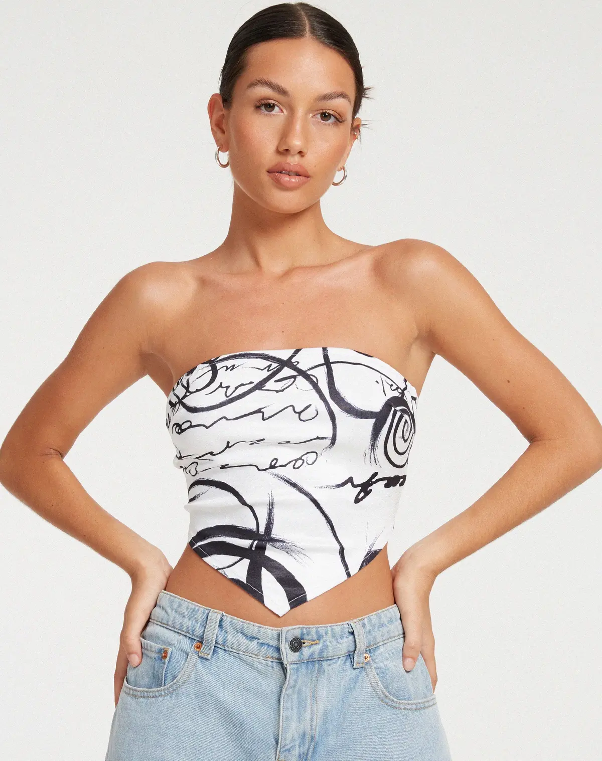 Irvana Bandeau Top In Mono Doodle Black And White 1