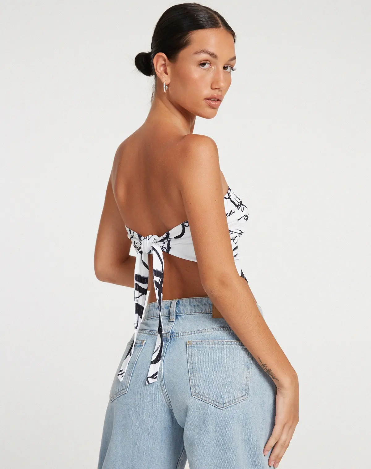 Irvana Bandeau Top In Mono Doodle Black And White 2