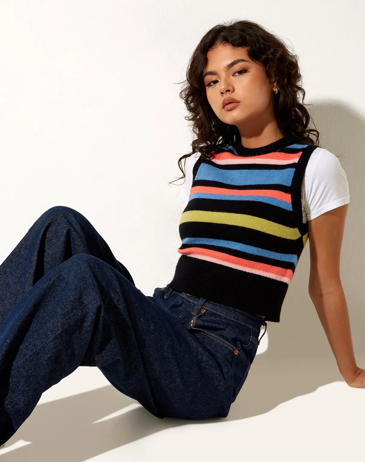 Jaya Vest In Multi Stripe Blue Black 1