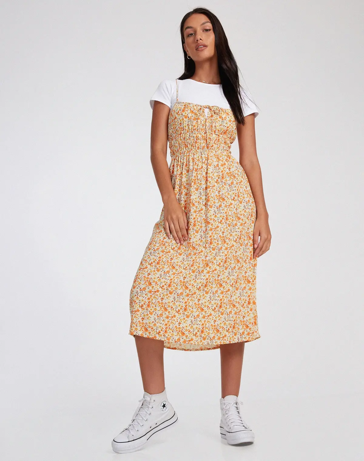 Jayko Midi Dress In Ditsy Tangerine 1
