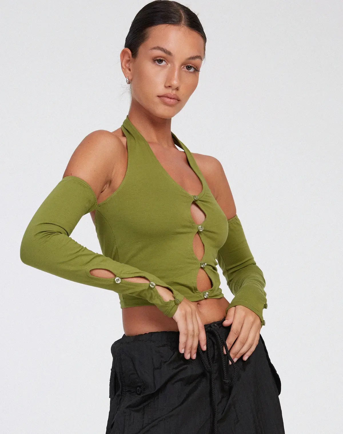 Jayne Crop Top In Khaki 1