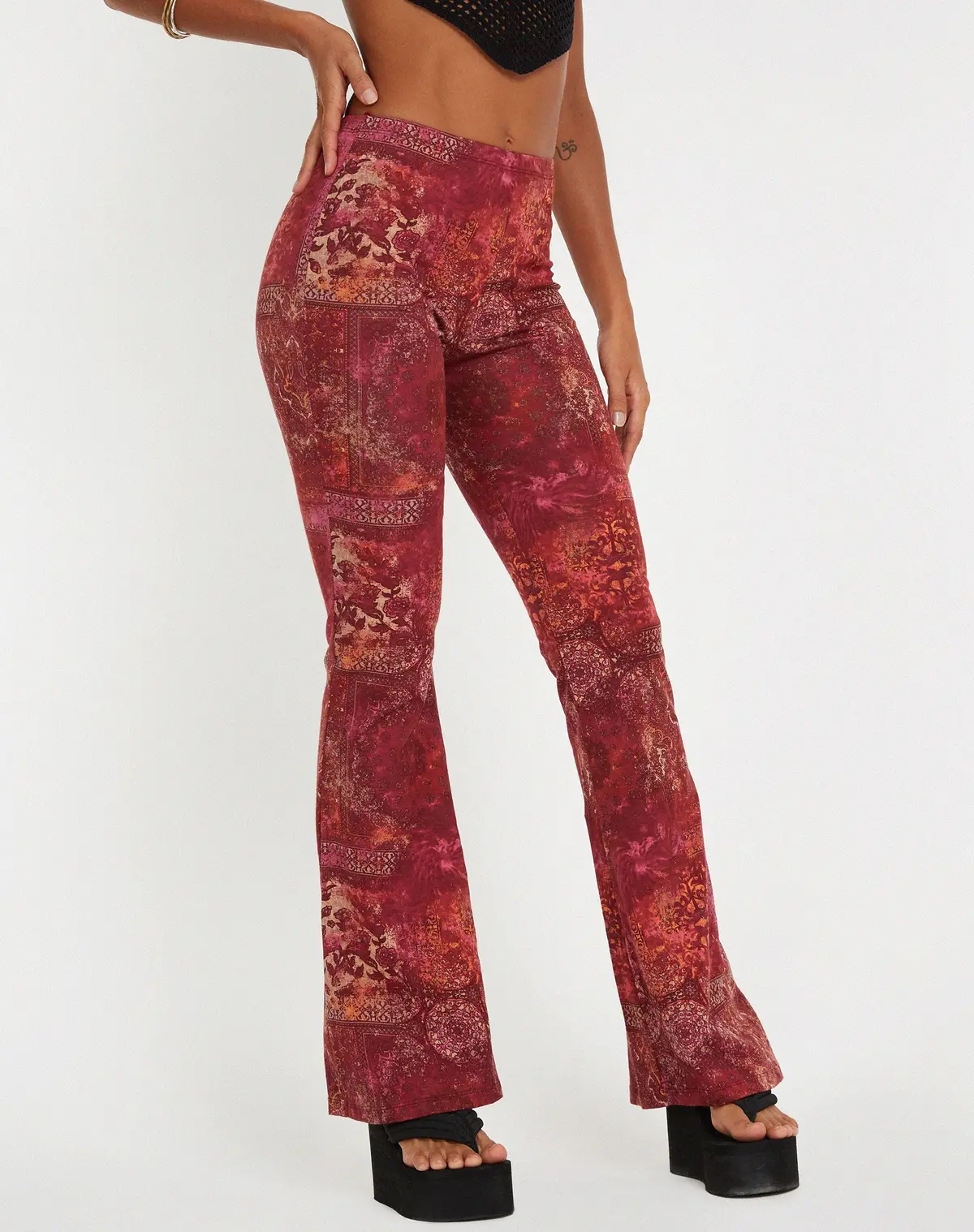 Jeevan Flare Trouser In Abstract Paisley Red 1