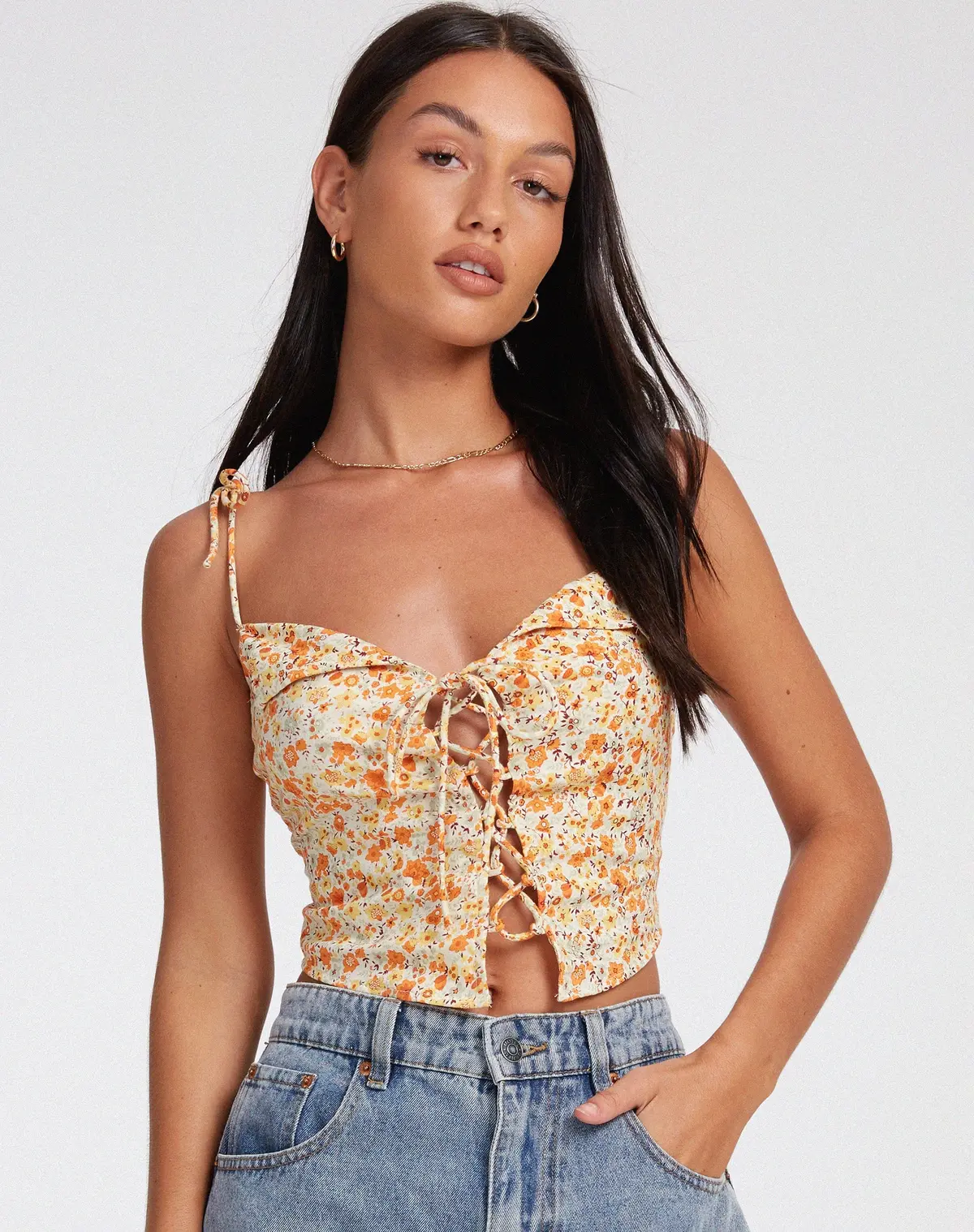 Kali Cami Top In Ditsy Tangerine 1