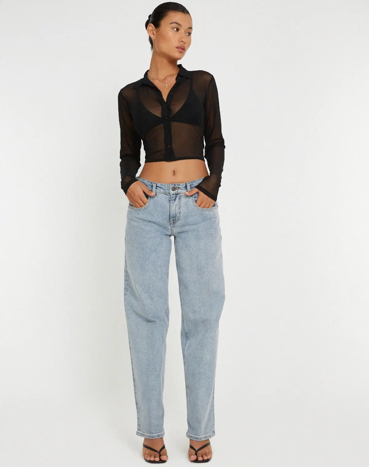 Kelly Cropped Shirt In Mesh Black 3