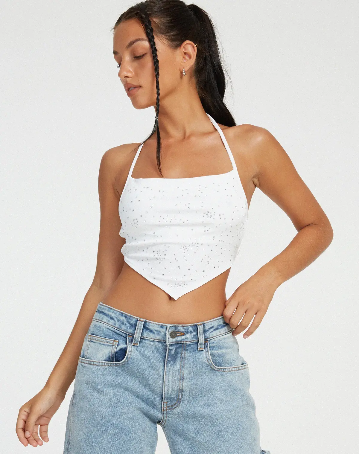 Ketida Crop Top In White Diamante 1