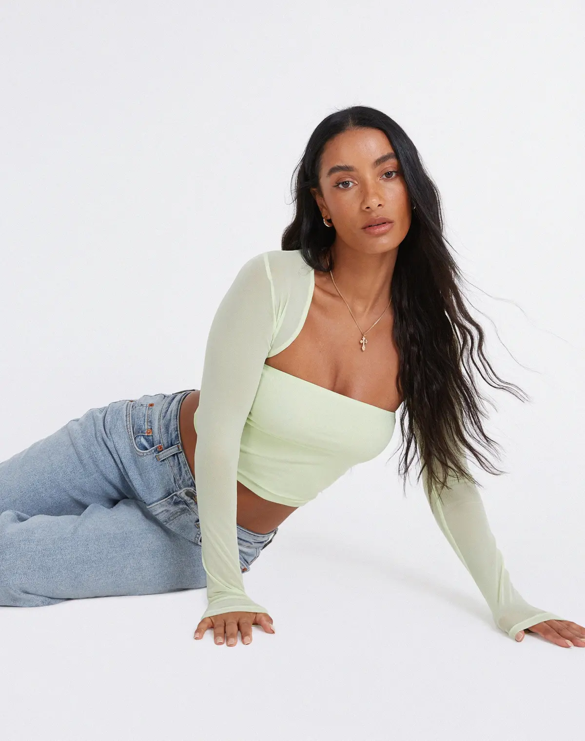 Kouna Bandeau Crop Top And Shrug Set In Shadow Lime 1