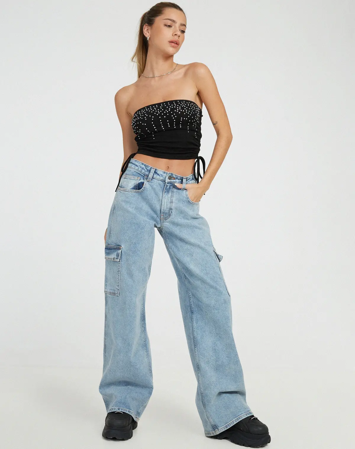 Kuincy Crop Top In Black Diamante Buckle 5
