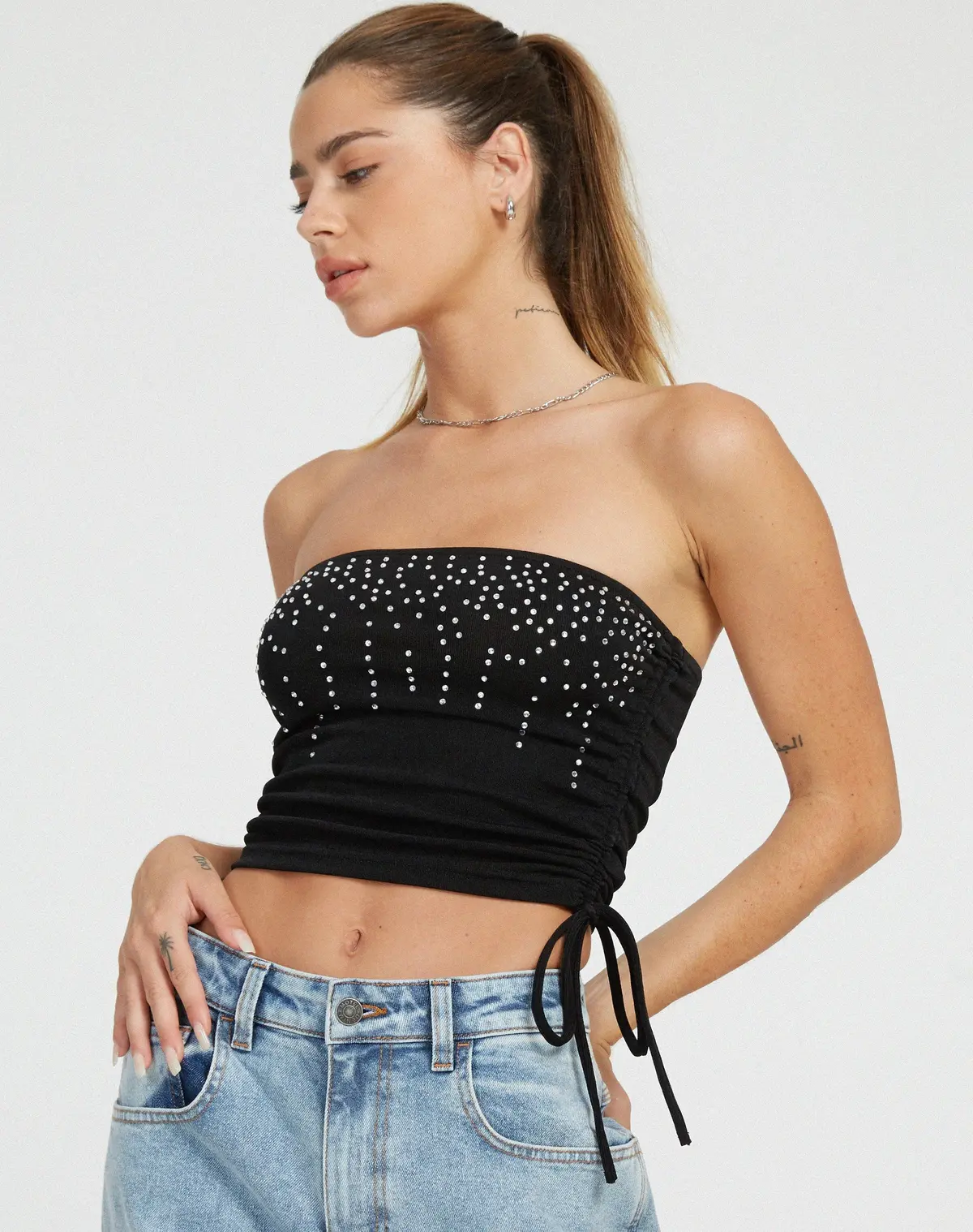 Kuincy Crop Top In Black Diamante Buckle 6