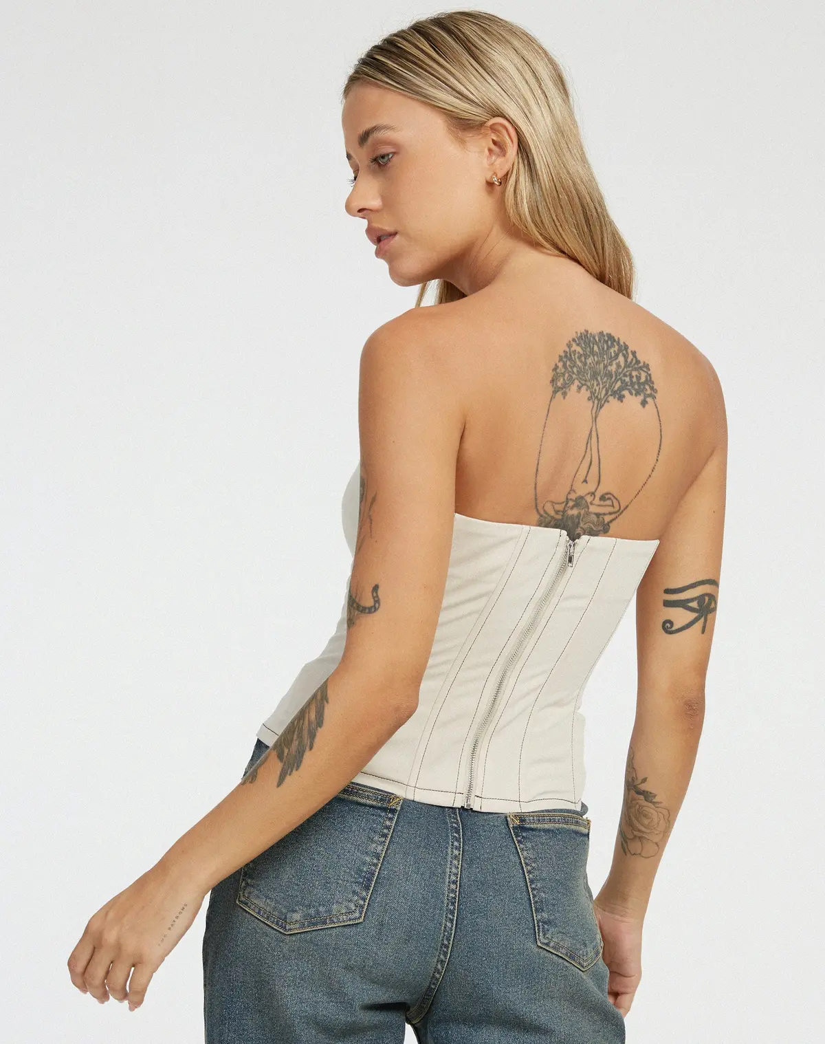 Kyana Corset In Ecru Brown Stitch 2