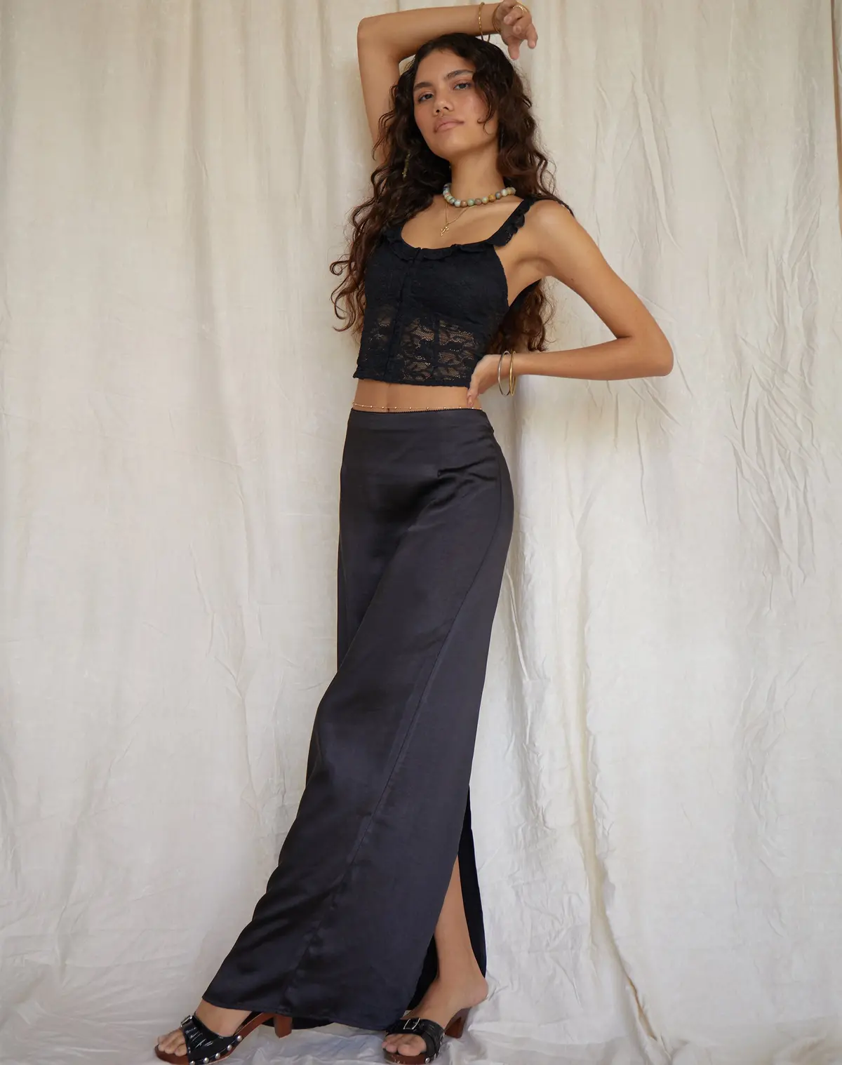Layla Maxi Skirt In Satin Black 1