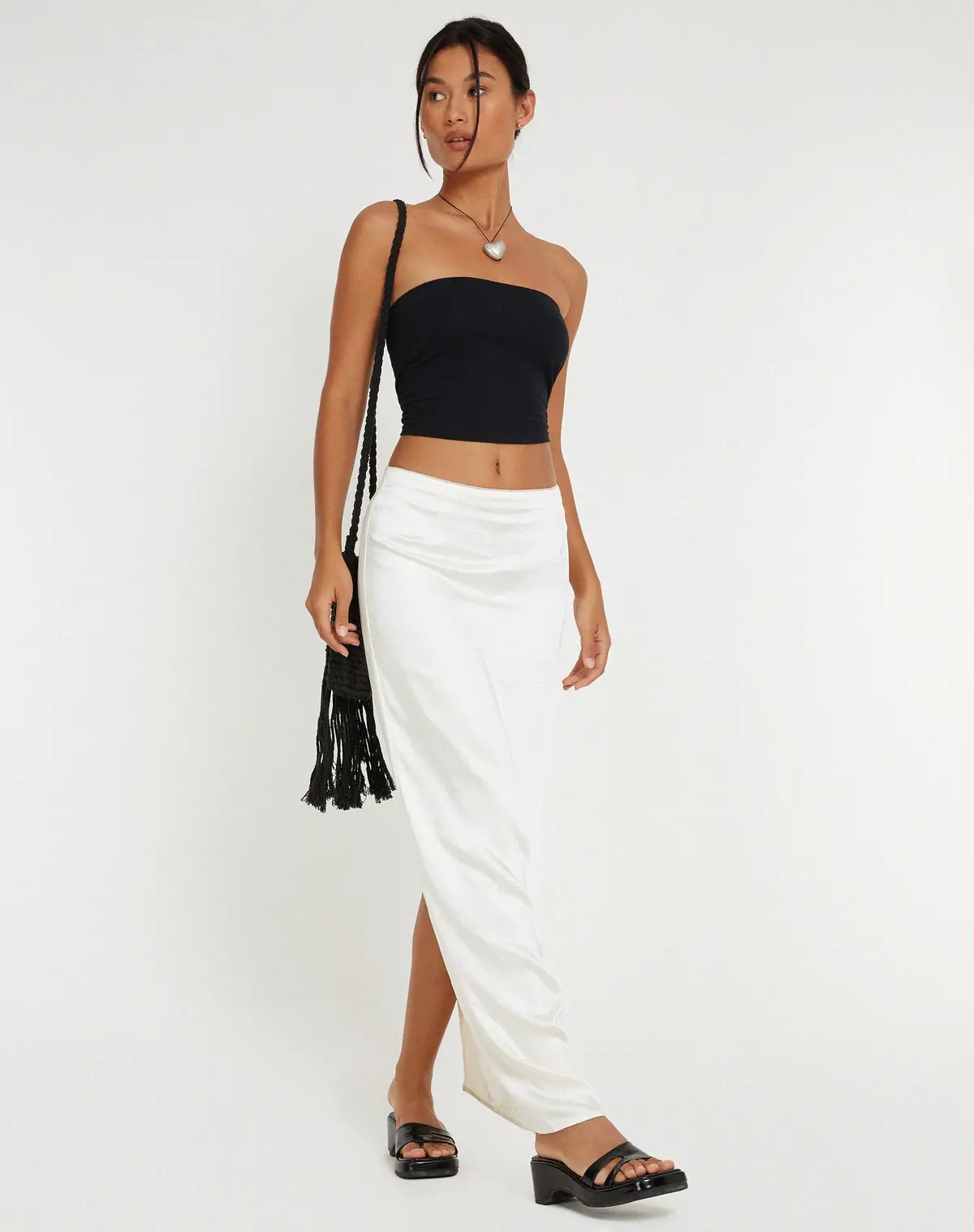 Layla Maxi Skirt In Satin Ivory 1