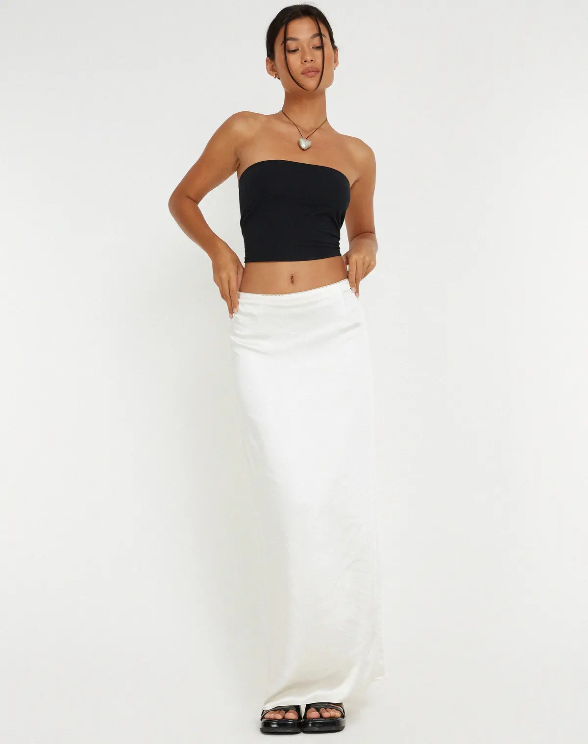 Layla Maxi Skirt In Satin Ivory 3
